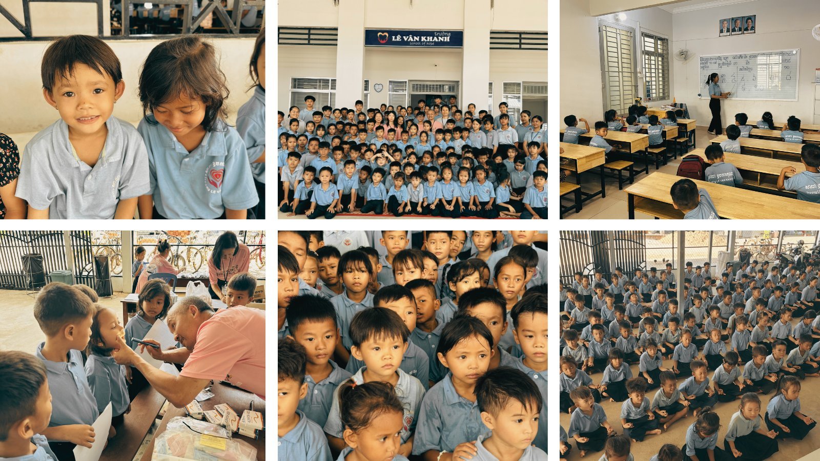Students at the Lê Văn Khanh School of Hope — IHM's first schoolhouse — in their classrooms and assemblies